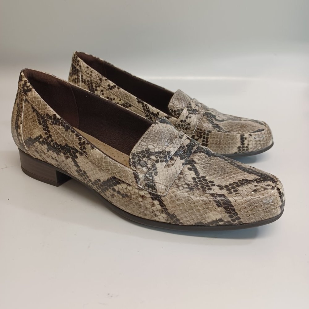 Clarks Collection Loafer Flats Reptile Snake Print‎ Penny Loafers Vegan Leather